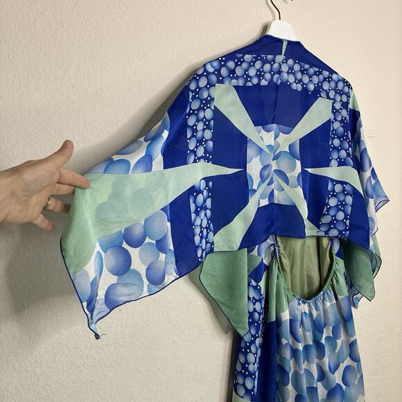 Anna Sui Silk Blue Handkerchief Geometric Kimono Sleeve Dress S - Picture 13 of 15